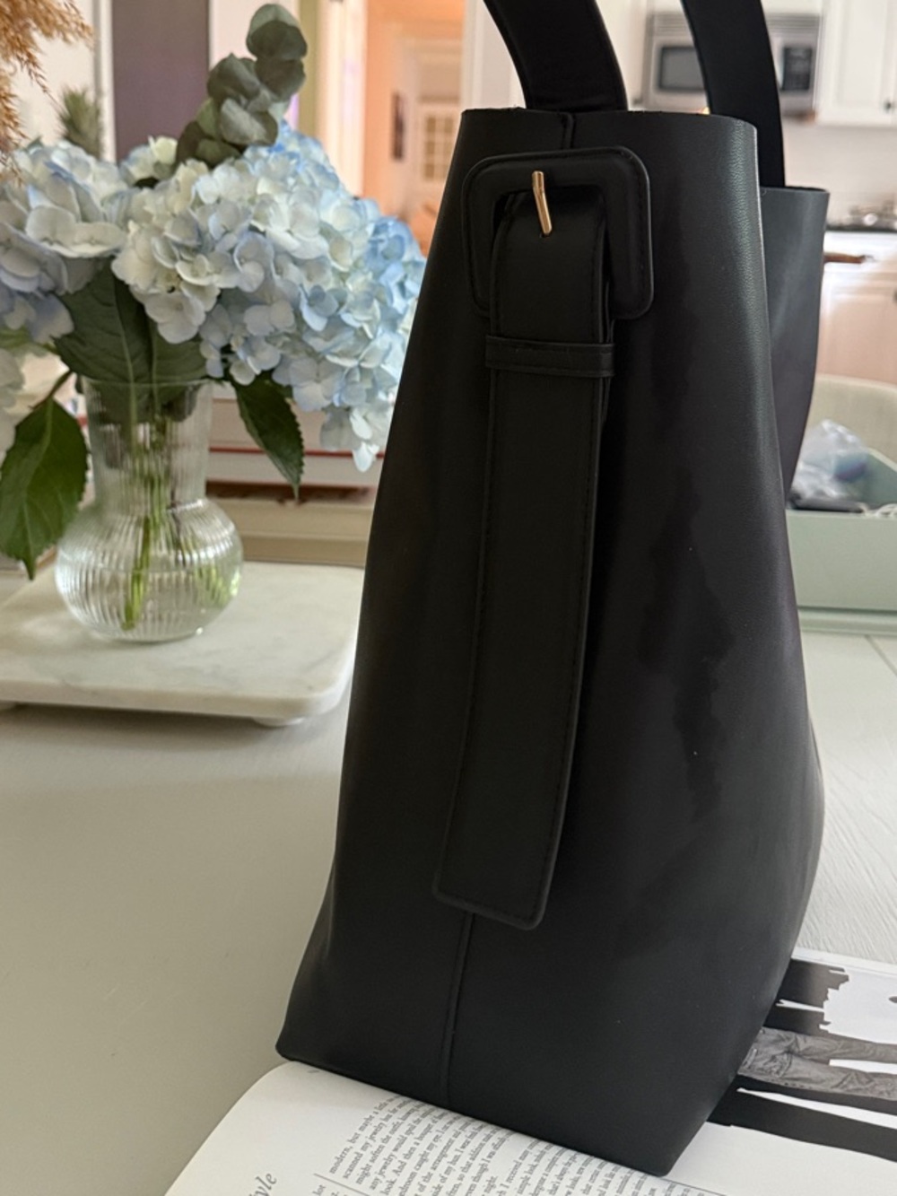 H&M Black Structured Shoulder Bag with Buckle Strap